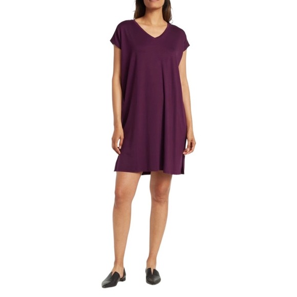 Eileen Fisher Dresses & Skirts - Eileen Fisher BlackBerry Purple Dolman Sleeve Jersey Knit‎ Dress Size XL